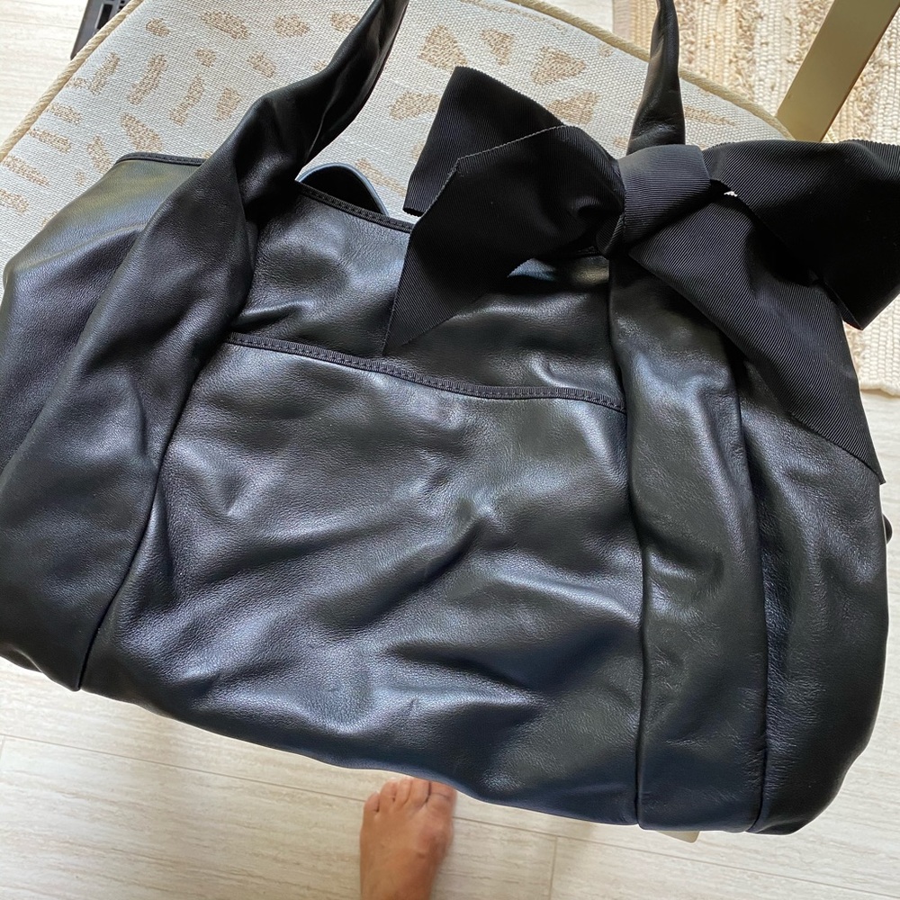 NWT Ann Taylor black leather ribbon tote bag